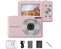 Digitale Camera - Fototoestel - Fotocamera - Compact Camera - Vlog Camera - Voor Kinderen - Beginnersvriendelijk - Roze - Inclusief 32GB SD-kaart & Cameratas