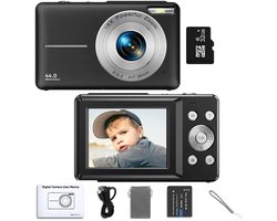 Digitale Camera - Fototoestel - Fotocamera - Compact Camera - Vlog Camera - Voor Kinderen - Beginnersvriendelijk - Zwart - Inclusief 32GB SD-kaart & Cameratas