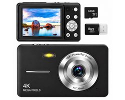 Digitale Camera - Full HD - 48MP Autofocus - 4K Opname - Fotocamera - Mini Camera - Fototoestel - Vlog Camera voor Kinderen - Compact Camera - Foto & Video - 16x Zoom - Incl. 64GB SD