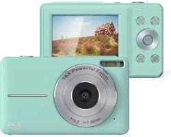 Digitale camera- Groen- 32GB micro-geheugenkaart met 1 batterij- 1080P compactcamera- 44MP camera- HD vlogging-camera- draagbare minicamera met 2,5 inch LCD-scherm-2 batterijen