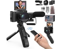 Digitale Camera – Met 4 in 1 Powerbank Bedieningstripod – Camera – Fotocamera – Fototoestel – 3 Inch 180° Flipscreen – Autofocus – Zwart