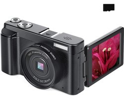 Digitale camera met 48 MP, HD 1080p, 16x zoom, flip-screen, 32GB geheugenkaart