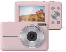 Digitale camera- Roze- 32GB micro-geheugenkaart met 1 batterij- 1080P compactcamera- 44MP camera- HD vlogging-camera- draagbare minicamera met 2,5 inch LCD-scherm-2 batterijen