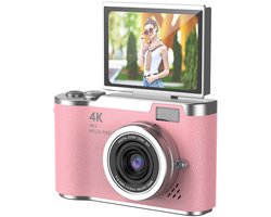 Digitale camera - Selfiecamera - Camera - compact camera - 48 MP - Kantelbaar scherm - 8x zoom - 32 GB geheugenkaart - ABS - Roze
