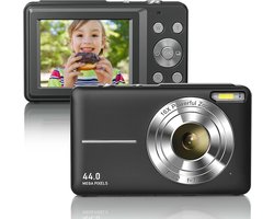 Digitale camera- Zwart- 32GB micro-geheugenkaart met 1 batterij- 16x zoom- 1080P compactcamera- 44MP