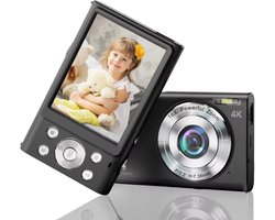 Digitale camera- Zwart- Fotocamera- Fototoestel- Videocamera- 4k Camera- Compact camera- Draagbare Camera- Minicamera- 2 batterijen