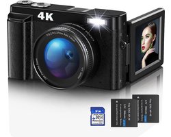 Digitale Compacte Vlog Camera voor Tieners en Beginners - Full HD Videocamera met Creatieve Opnamemogelijkheden - Draagbaar en Eenvoudig te Bedienen - Ingebouwde Functionaliteiten - Perfect voor On-the-Go Vlogging