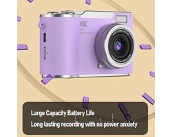 Digitale high-definition camera en fotocamera met kantelbaar scherm, 32 GB geheugenkaart - paars