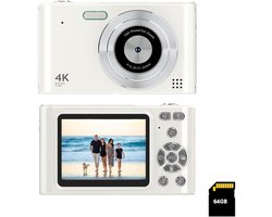 Digitale zakcamera met 16x zoom, 64 GB geheugen, FHD 1080P, anti-shake - Compacte kleine camera als cadeau voor jongens en meisjes (wit)