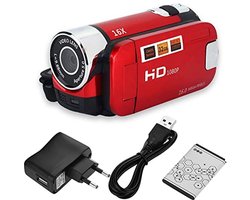 Draagbare videocamera met vlogfunctie, FHD 16x digitale zoom, Full HD-rotatie, 16x high-definition camcorder, Tragbar DV-camera (rood)