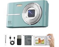 Esthetische digitale camera uit de jaren 2000 - HD-beeldstabilisatie FHD 1080p compactcamera, 16x digitale zoom 50 MP, 2,4-inch LCD-scherm, autofocus, geschikt voor jongens, meisjes, volwassenen en beginners - 32 GB (groen)