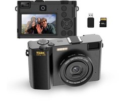 Gloovon - Digitale Camera 5K - 64MP - Compact Camera - Foto & Video - Geschikt voor Selfies, Vlogs - Incl. 64GB TF-kaart - Zwart