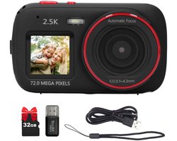 Gloovon® - Digitale Camera - Compactcamera - 16x Digitale Zoom - Inclusief 32GB microSD-kaart - Fotocamera - Zwart