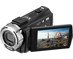 Handycam Camcorder - 12V Videocamera Full HD - CMOS Beeldsensor - Nachtzicht - 16x Digitale Zoom - Gezichtsfocus - Vlog camera - Met Afstandsbediening - Zwart