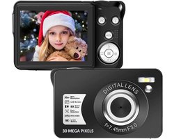 iFoulki 30 MP digitale camera 1080P compacte digitale camera 2,7 inch LCD-scherm minicamera 8x digitale zoom voor volwassenen, kinderen, beginners (black)