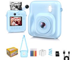 Impressora Térmica - Grote Kindercamera met foto printer - Digitale Camera Kinderen - Instant camera - Kinderfototoestel - SpeelgoedCamera - Mini printer - 48MP - Inclusief Cameratas + 4 papierrollen + 32GB sd kaart - Blauw