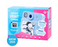 Instant Print - 2 In 1 Print Camera - Kinder Camera Met Foto Printer - Selfie Camera Print - Geen Inkt Nodig - Roze - Oplaadbare - Fotocamera - Leeftijd Vanaf 3 - 2 Rollen Print Papier - Selfie Camera - Speelgoed - Cadeau Jongen