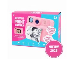 Instant Print - 2 In 1 Print Camera - Kinder Camera Met Foto Printer - Selfie Camera Print - Geen Inkt Nodig - Roze - Oplaadbare - Fotocamera - Leeftijd Vanaf 3 - 2 Rollen Print Papier - Selfie Camera - Speelgoed - Cadeau Meisje