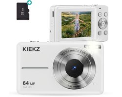 Kiekz Digitale Camera 64MP - Mini Fotocamera Full HD - Compact Fototoestel voor Kinderen & Beginners - Kindercamera - Vlog Camera - Incl. 32GB SD Kaart - Wit
