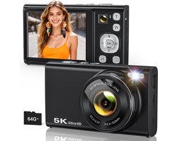 Kiekz Fotocamera 96MP - Digitale Camera 5K - Compactcamera - 6x Optische Zoom - Fototoestel - Autofocus - Ideaal voor Kinderen en Beginners - Incl. 64GB Micro SD Kaart