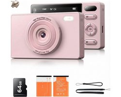 Kinder Digitale Camera 48MP met 64GB Geheugenkaart - 16X Digitale Zoom - Anti-Shake Stabilisatie - Vlogging & Foto Camera - Seriename & Zelfontspanner - Compactcamera voor Kinderen - Fotografie Speelgoed voor Jongens en Meisjes