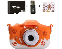 Kindercamera - HD Dual Camera, 32 GB Geheugenkaart Inclusief | Schattig Cartoon Ontwerp (oranje) | Cadeau voor Kinderen 3-12 Jaar