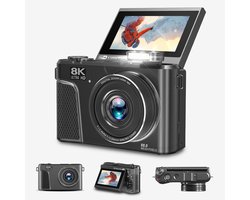 K&L - 8K 88MP - 18X Zoom - 128GB SD - WiFi - 3.0" UHD-display - mic-poort - Fotocamera - Compact Camera - Vlog Camera