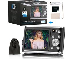 K&L Digitale Camera 4K - Fototoestel - Fotocamera - Compact Camera - Vlog Camera - Voor Kinderen - Inclusief 64GB - NL Software