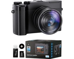 K&L Digitale Camera 5K - 64MP - 6X Optische Zoom - Fotocamera - Compact Camera - Vlog Camera - Ideaal voor Beginners - Inclusief 64GB - NL Software