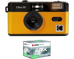 KODAK Pack F9 Argentique + Pellicule 400 ASA - Appareil Photo Kodak Rechargeable 35mm Jaune, Objectif Grand Angle Fixe, Viseur optique , Flash Intégré + Pellicule APX 00, 36 poses