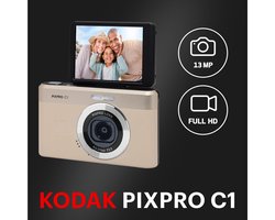 KODAK Pixpro C1 - Compacte digitale camera, 13 MP BSI CMOS-sensor, 4x digitale zoom, kantelbaar 2,8-inch scherm, Full HD 1080p-video, LED-flitser - Tan