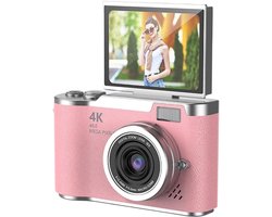 longziming -4K Digitale Camera – Compacte 48MP Point-and-Shoot Camera – 8x Digitale Zoom – 180° Flip Scherm – Selfie Camera voor Studenten – Fotografie en Video – Roze