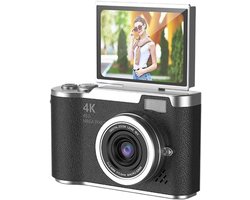 longziming -4K Digitale Camera – Compacte 48MP Point-and-Shoot Camera – 8x Digitale Zoom – 180° Flip Scherm – Selfie Camera voor Studenten – Fotografie en Video – Zwart