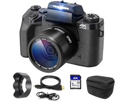 Luxe Digitale Camera – Vlog Camera voor Beginners – Handycam – Compact – 4K Resolutie – Touch Screen – Volledige Set – Zwart