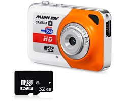 NAXSIR Minicamera Draagbaar - Digitale Camera voor Studenten met 1080p HD Video, Autofocus,Incl. 32GB SD Kaart,oranje