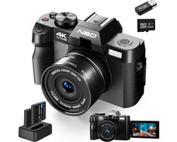 NBD - 48MP 4K Digitale Camera voor Foto's - Vloggen Apparaat met 180° Kantelbaar Scherm - 16x Zoom - Autofocus - 32GB TF-kaart en 2 Batterijen Inbegrepen - Ideaal voor Beginners