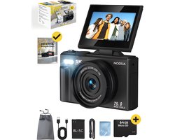 NODIJA Digitale Camera – 5K 75MP – Compact Fotocamera – Vlog Camera