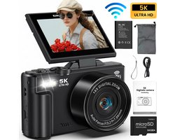 Organess Digitale Camera 5K - Fototoestel - Fotocamera - Compact Camera - Vlog Camera - Inclusief 64GB - 2 Schermen - 75MP - 18x Digitale Zoom