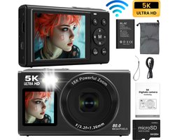 Organess Digitale Camera 5K - Fototoestel - Fotocamera - Compact Camera - Vlog Camera - Inclusief 64GB - 2 Schermen - 80MP - 18x Digitale Zoom