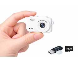 PersonalClick Mini V78 Camera – mini camera sleutelhanger – Inclusief Micro SD-kaart 32GB en USB-stick – Compacte Draagbare Mini Camera - Wit