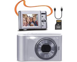 Pora&Co - Digitale Camera - Fototoestel - Digitale Fotocamera - Compact Camera - Vlog Camera - Voor Kinderen - Inclusief 32GB - Zilver