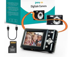 Pora&Co - Digitale Camera - Fototoestel - Digitale Fotocamera - Compact Camera - Vlog Camera - Voor Kinderen - Inclusief 32GB