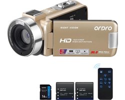 QPFO® Digitale videocamera - compacte camcorder - inclusief accu - ideaal voor vloggen en filmen