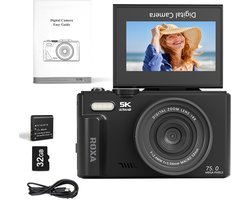 Roxa 48MP Vlog- & Fotocamera met WiFi & Flip Screen – Compacte Camera met 32GB SD-kaart – Voor Foto & Video bij Goed Licht – Zwart
