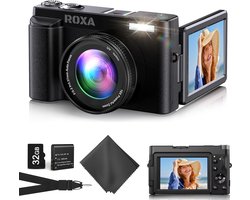 Roxa Digitale camera - Fototoestel - Fotocamera - Vlog - Beginners - Kinderen - Kantelbaar scherm - Compact - Incl. 32GB SD kaart