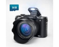 Senzo Digitale Camera 8K met WiFi - 88MP - 16 x Zoom - 60FPS - HDR - Fotocamera - Fototoestel - Compact Camera - Vlog Camera - Video Camera - 64GB
