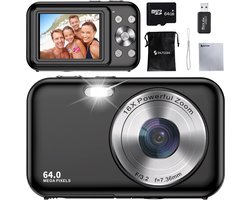 Siltcon® Digitale Camera - Full HD - 64 MP - Fotocamera - Mini Camera - Fototoestel - Vlog Camera voor Kinderen - Compact Camera - Foto & Video - 16x Zoom - Incl. 64GB SD