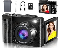 SNJY® Vlog Camera voor Beginners - Videocamera voor Kinderen - Handycam - 4K - 180° Draaibaar Scherm