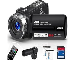 Thuys 4K Videocamera 30 FPS – 80 MP – 18x Digitale Zoom – IR Nachtzicht – Vloggingcamera met Microfoon, Afstandsbediening & 32 GB SD-kaart