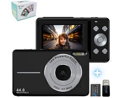 Vosoi Digitale Camera - Fotocamera - Fototoestel - Vlog Camera - Compact Camera - 44MP & 1080HP - Voor Kinderen - 2,4 inch LCD Scherm - Inc. 32GB + Micro SD USB